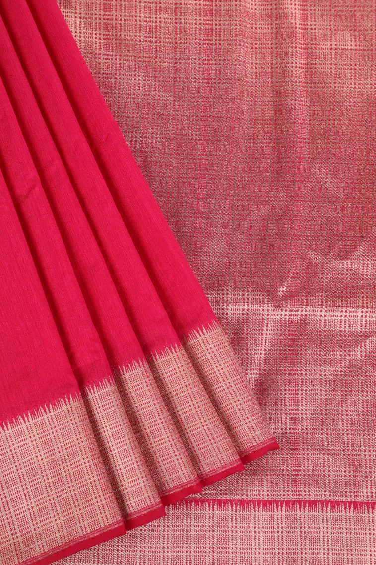 Punch Pink Semi Tussar Silk with Gold Zari Plain