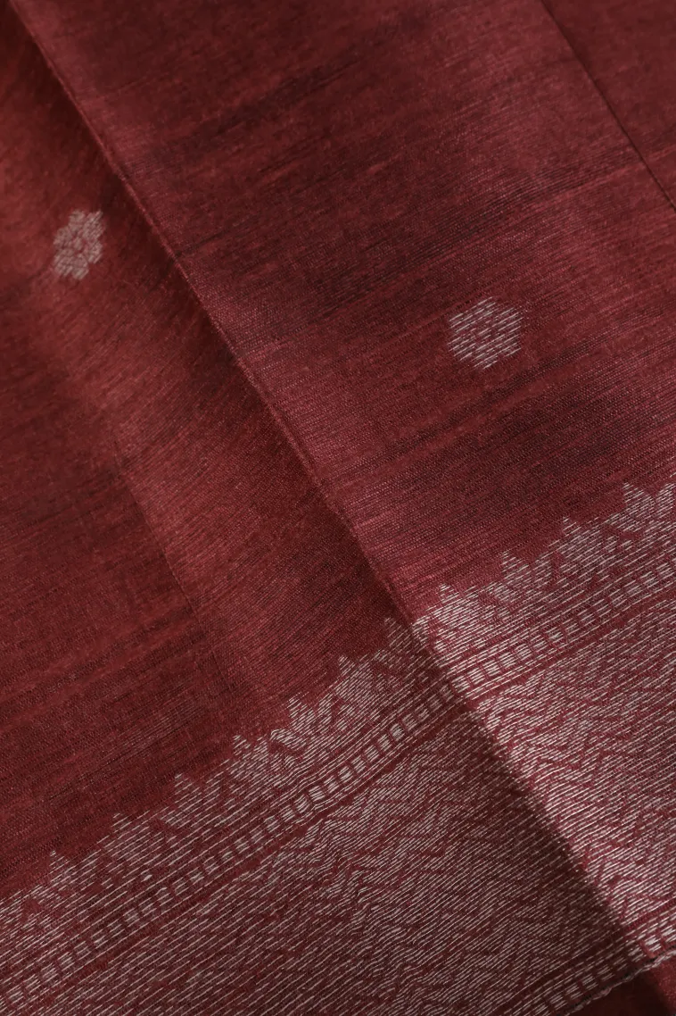 Sky Blue Tussar Saree with Bronze Zari Cross Stripes view 3