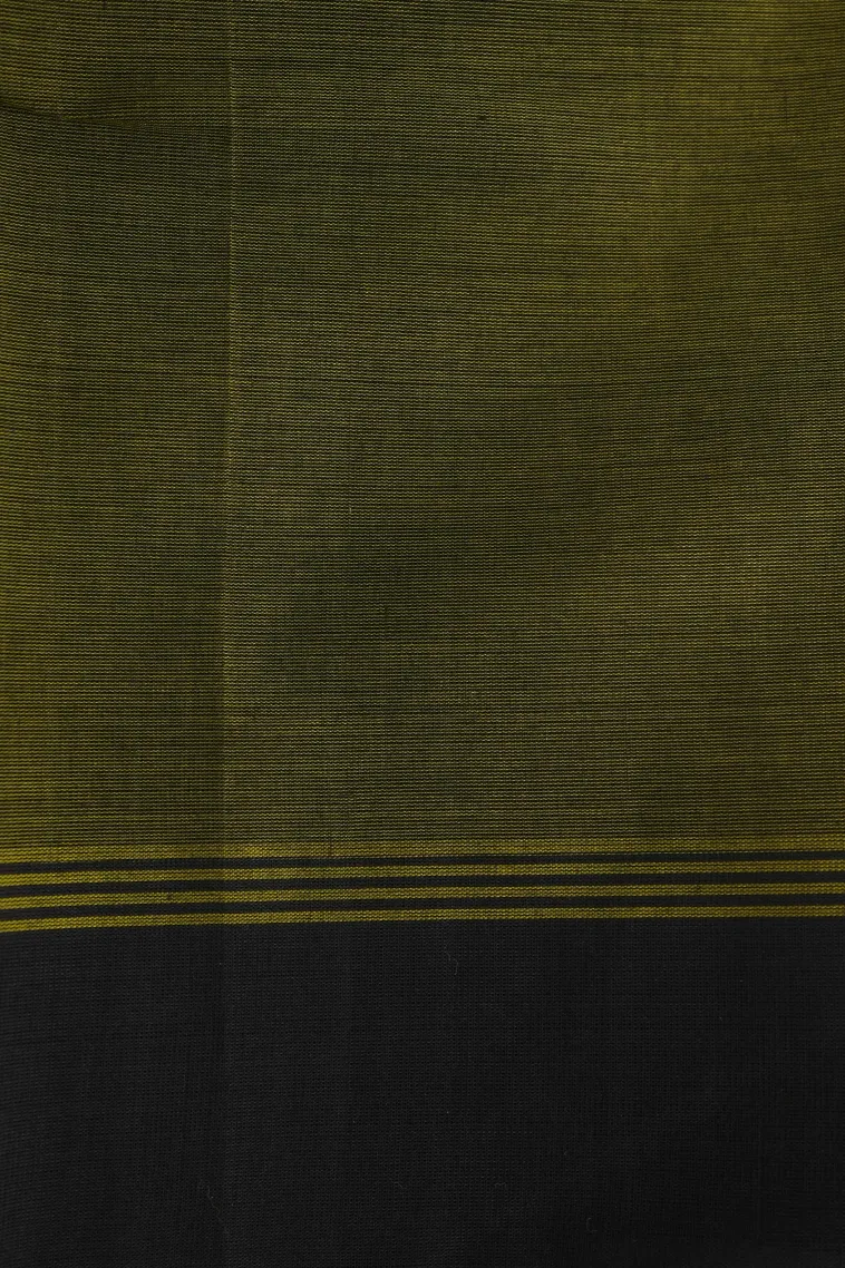 Seaweed Green Kanchi Cotton Sarees with Gold Zari Leaf Puttas view 3
