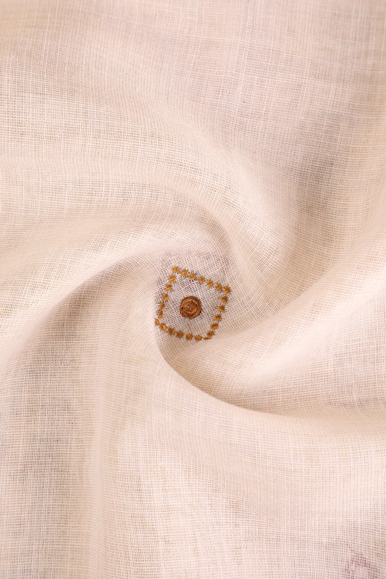 Cotton White Tissue Silk Sarees with Gold Zari Geometric Shapes view 4