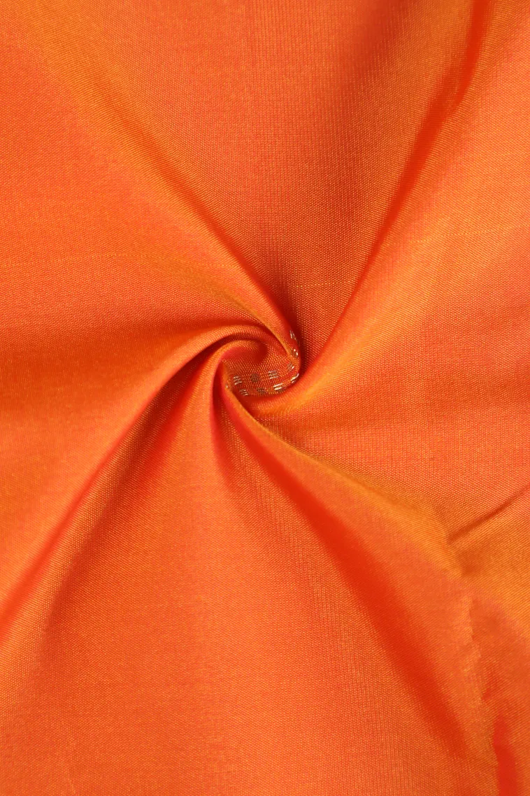 Carrot Orange Arani Silk Sarees with Silver Zari Buttis (small Dots Or Motifs) view 4