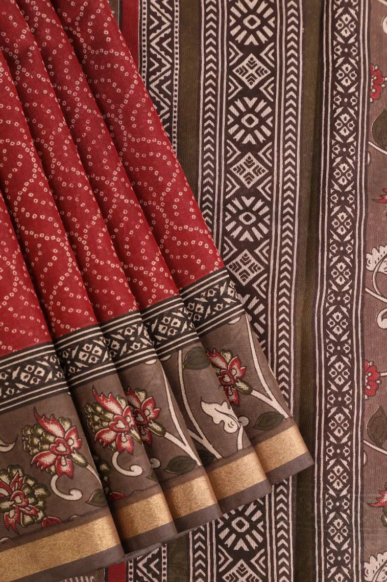 Apple Red Chanderi Cotton Sarees Without Zari With Pathik Motifs view 1