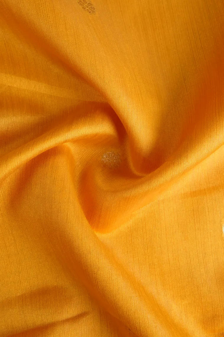 Lemon Yellow Semi Tussar Silk with Gold Zari Buttis (small Dots Or Motifs) view 4