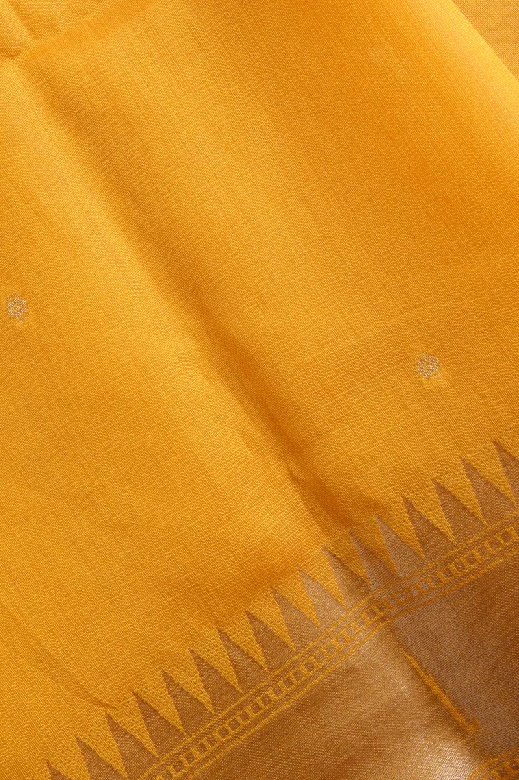 Lemon Yellow Semi Tussar Silk with Gold Zari Buttis (small Dots Or Motifs) view 3