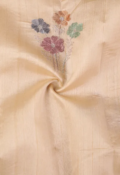 Vanilla Custard Yellow Raw Silk Sarees with Thread Zari Flower Mottif