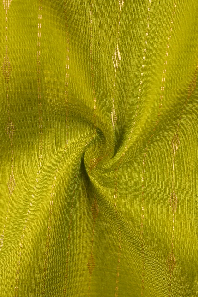 Lime Green Soft Silk Saree with Gold Zari Stripes view 4