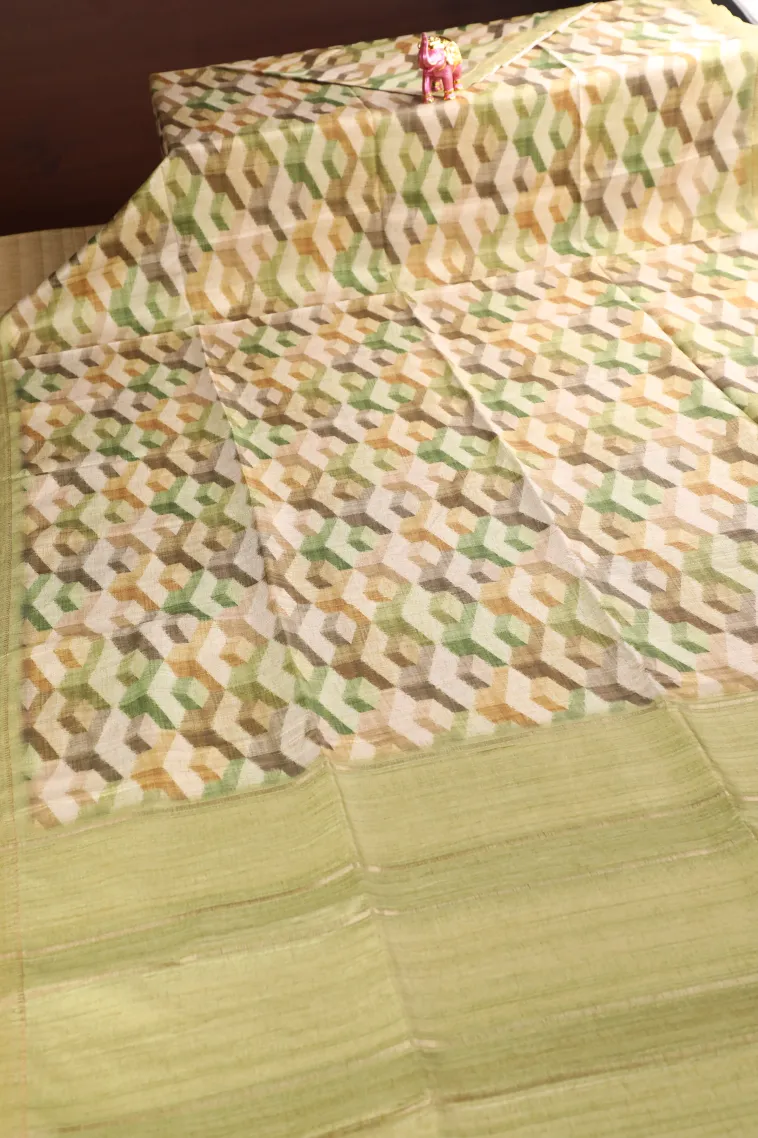 Buttermilk Yellow Semi Tussar Silk with Gold Zari Geometric Shapes view 2