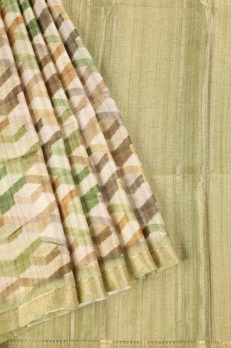 Buttermilk Yellow Semi Tussar Silk with Gold Zari Geometric Shapes