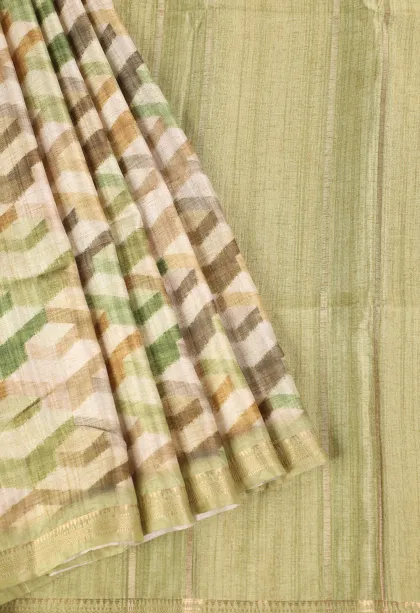 Buttermilk Yellow Semi Tussar Silk with Gold Zari Geometric Shapes