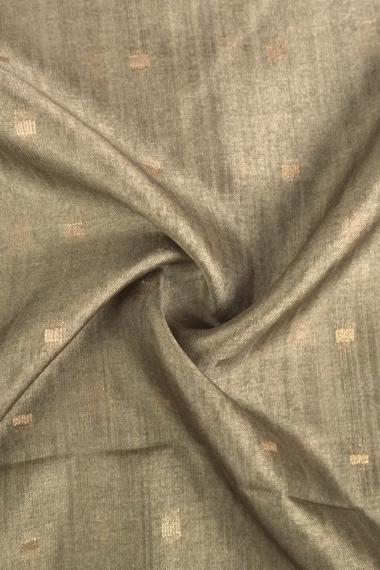Sage Green Tussar Saree with Gold Zari Buttis (small Dots Or Motifs) view 4
