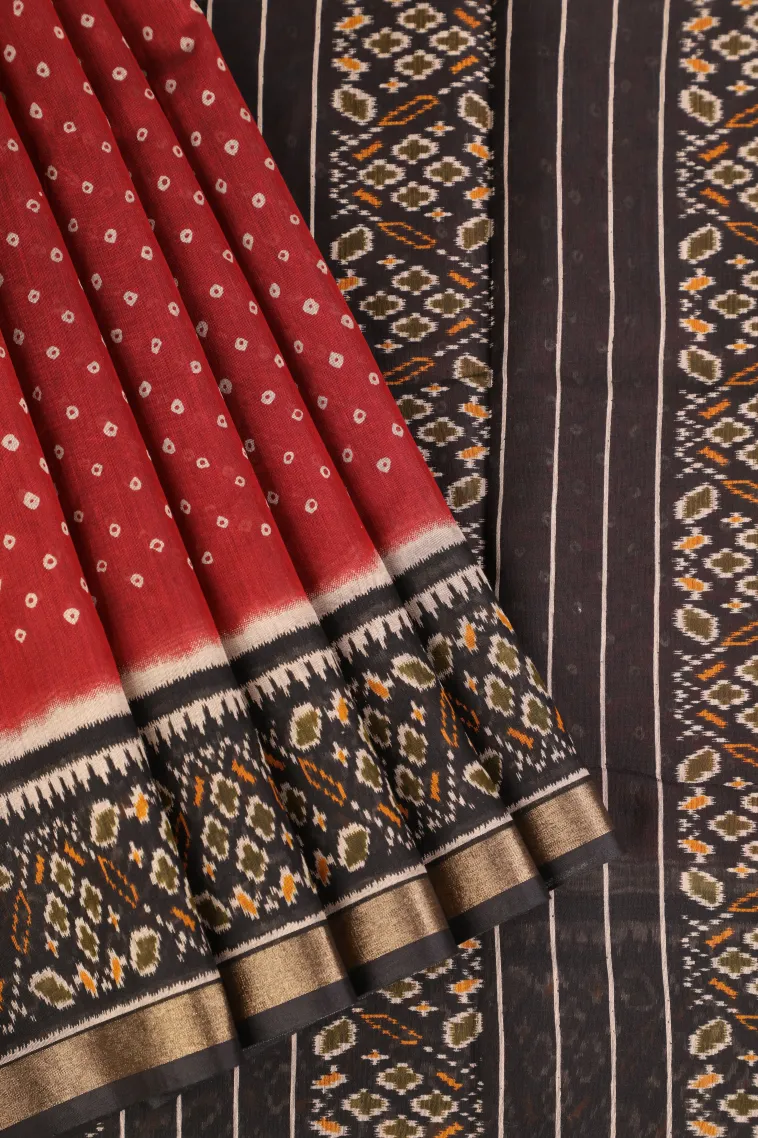 Apple Red Chanderi Cotton Sarees Without Zari With Pathik Motifs view 1