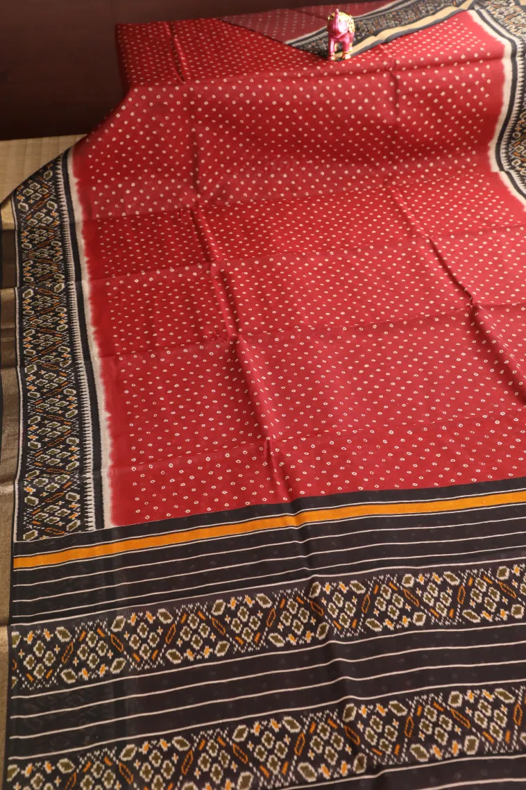 Apple Red Chanderi Cotton Sarees Without Zari With Pathik Motifs view 2