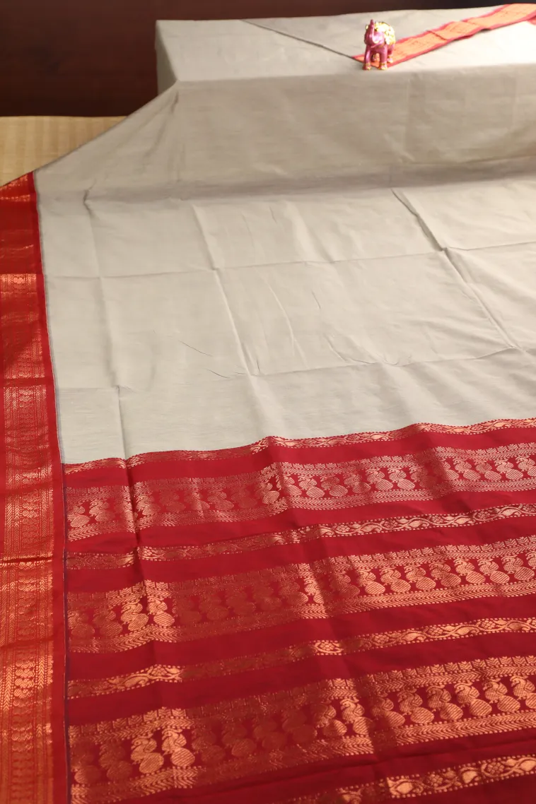Gray Black Kalyani Cotton with Gold Zari Plain view 2