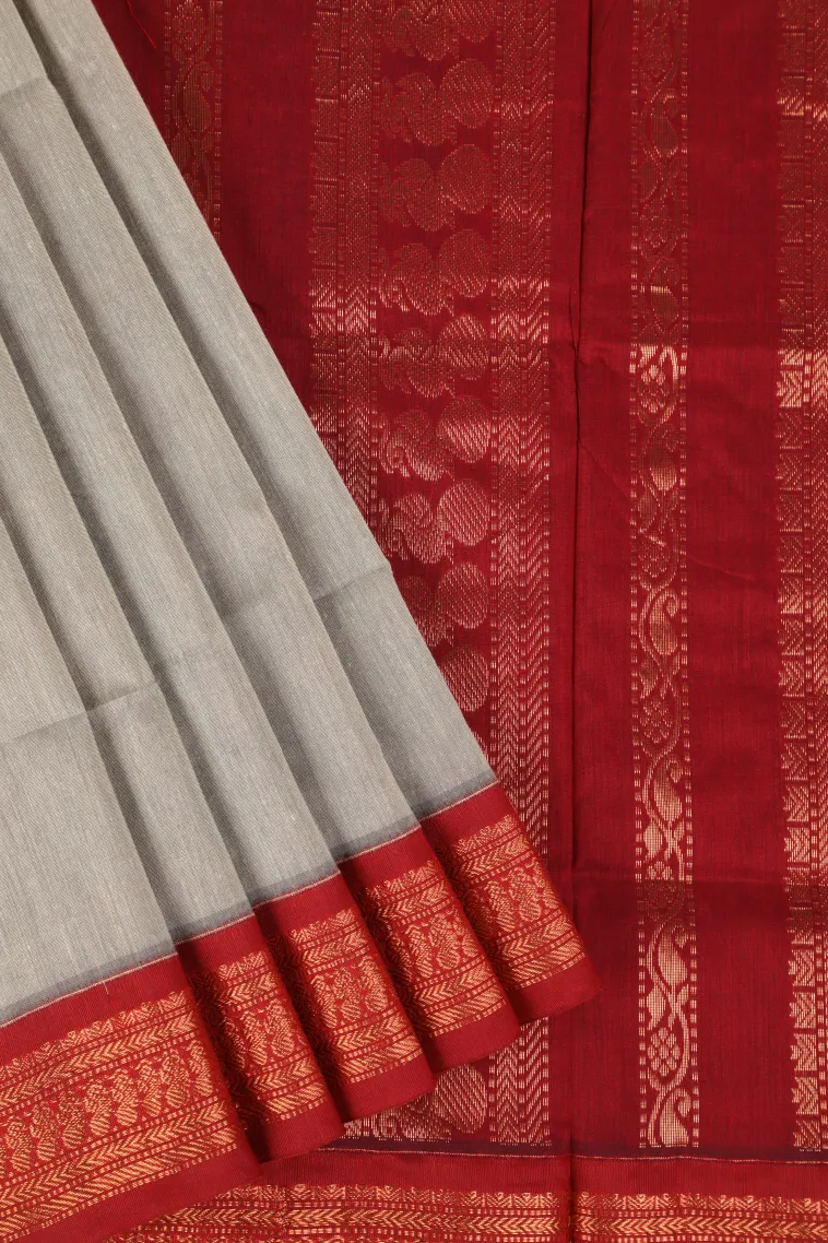 Gray Black Kalyani Cotton with Gold Zari Plain