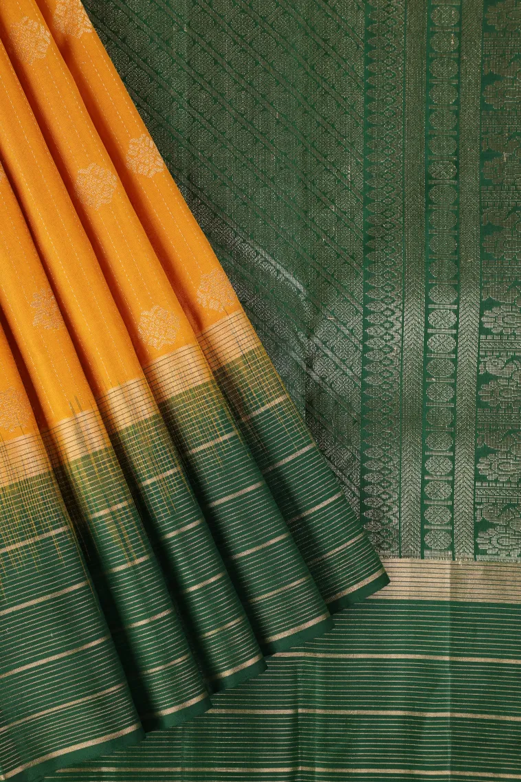 Lemon Yellow Soft Silk Saree with Gold Zari Stripes And Puttas