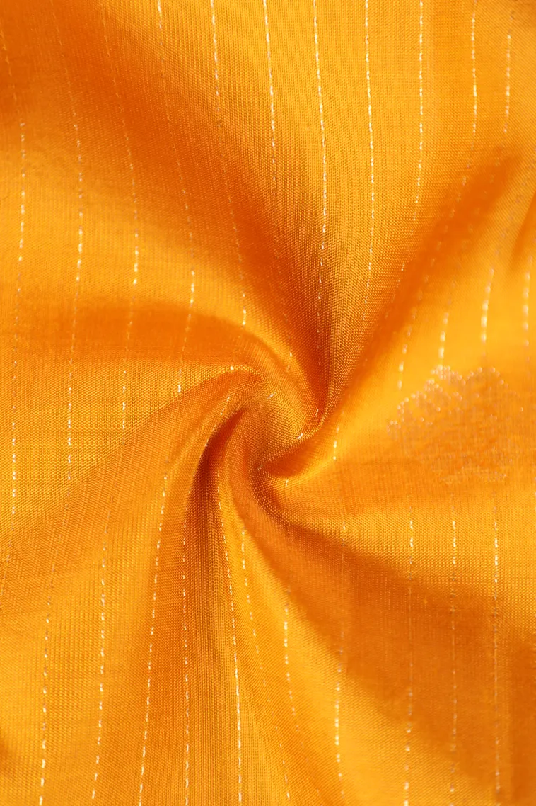 Lemon Yellow Soft Silk Saree with Gold Zari Stripes And Puttas view 4