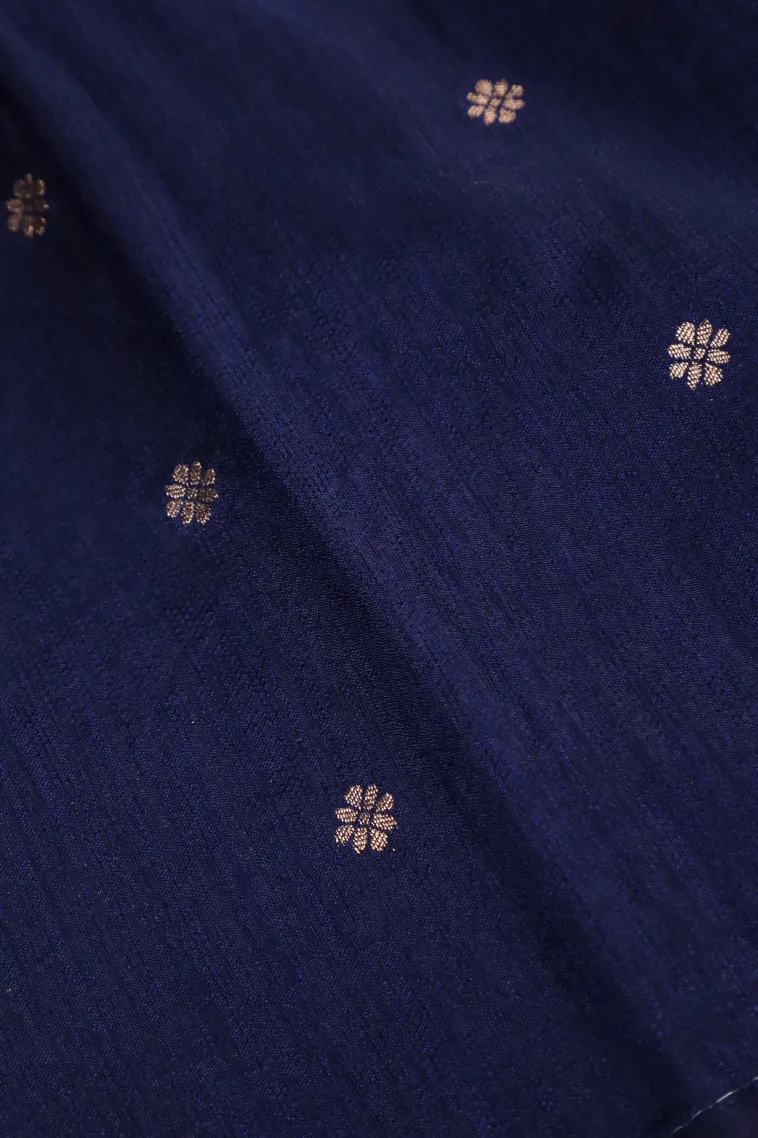 Indigo Blue Semi Tussar Silk with Gold Zari Plain view 3