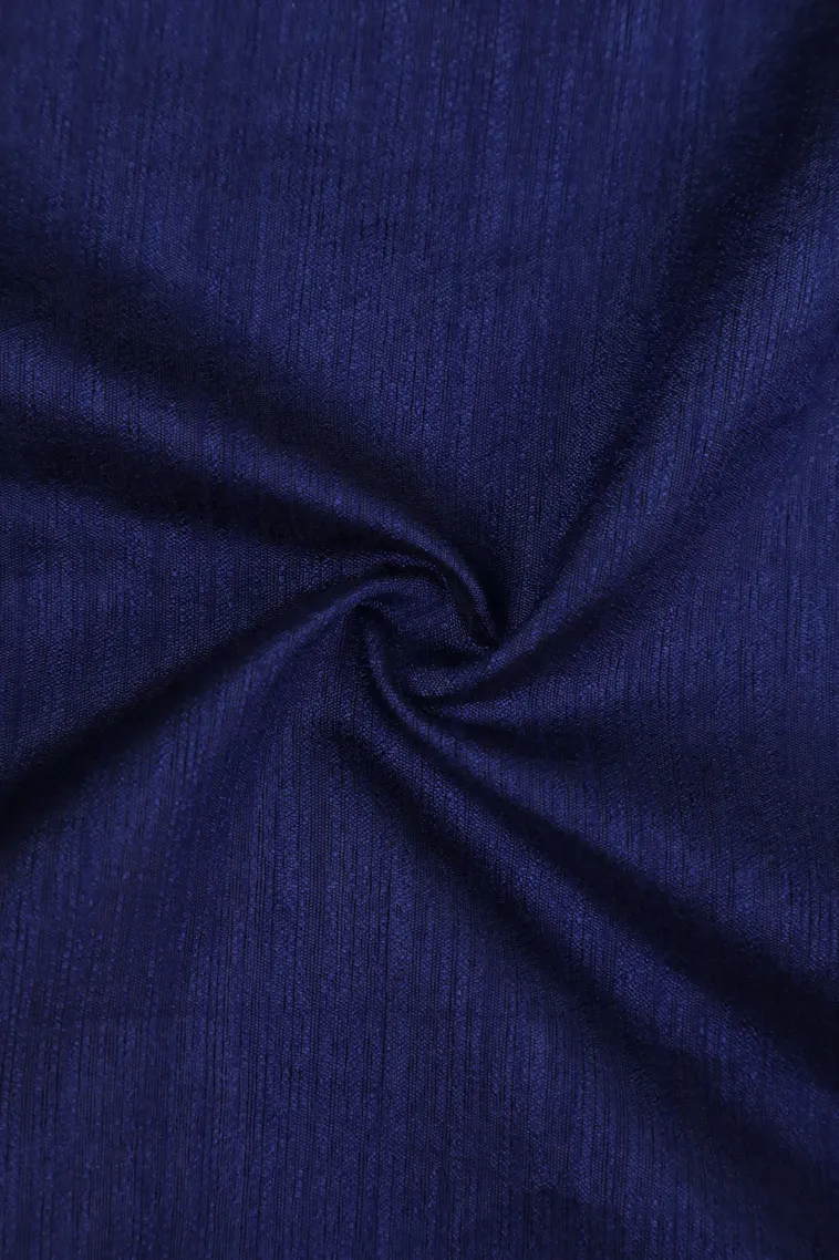 Indigo Blue Semi Tussar Silk with Gold Zari Plain view 4
