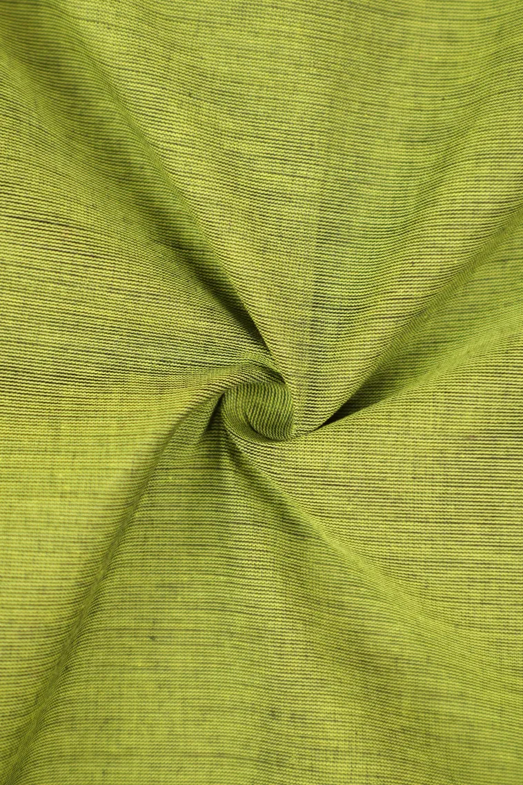 Lime Green Chettinad Cotton Sarees with Gold Zari Plain view 4