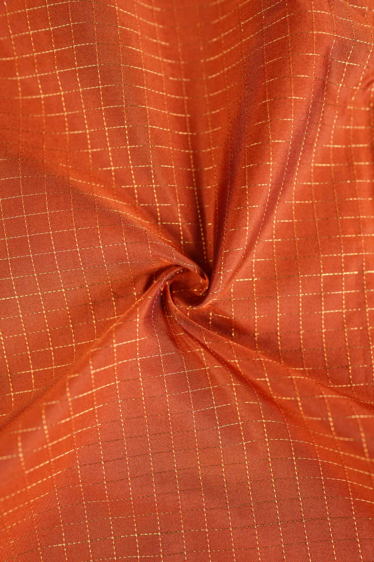 Fire Orange Arani Silk Sarees with Gold Zari Small Checks Pattern view 4