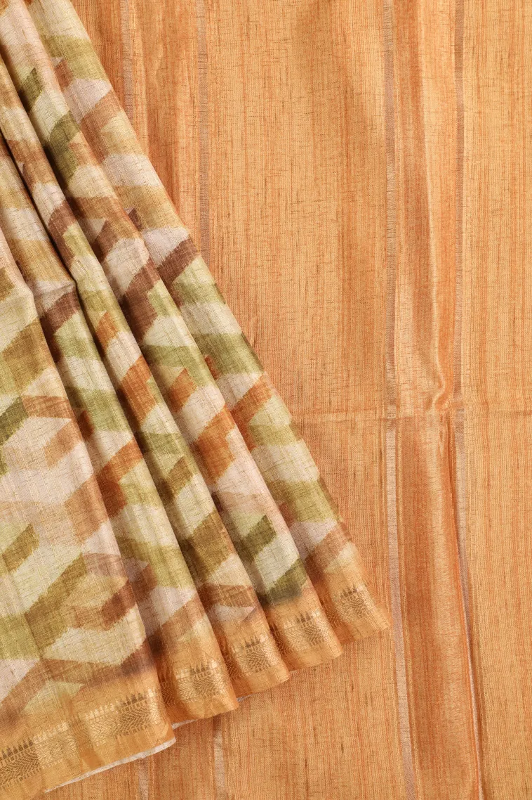 Buttermilk Yellow Semi Tussar Silk with Gold Zari Geometric Shapes
