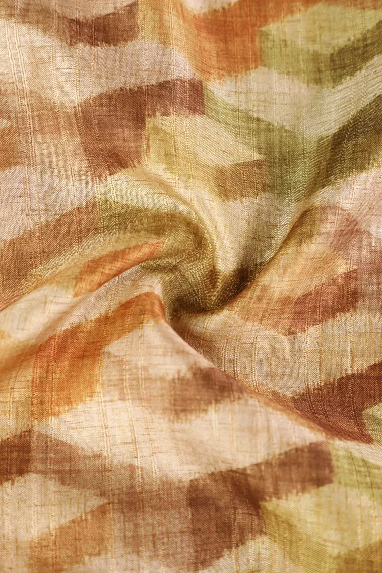 Buttermilk Yellow Semi Tussar Silk with Gold Zari Geometric Shapes view 4