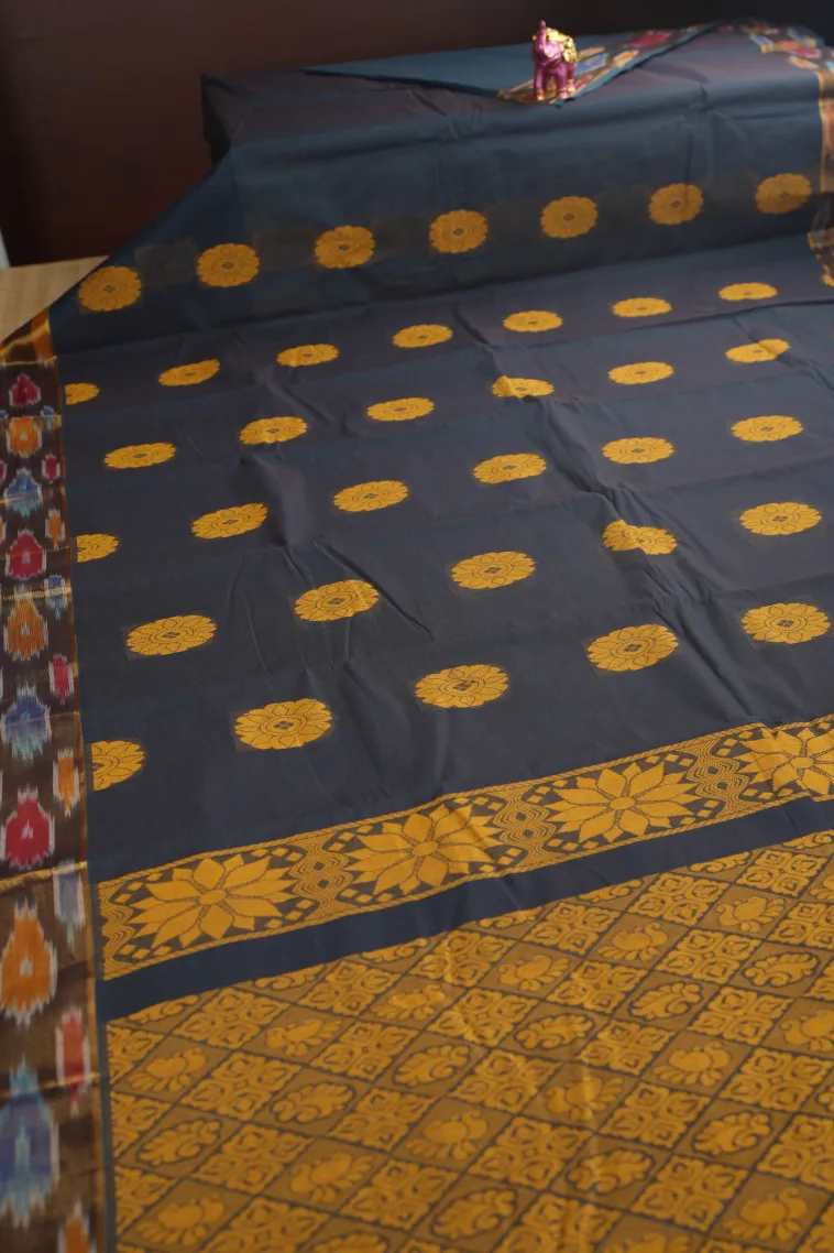 Aegean Blue Kanchi Cotton Sarees Without Zari With Flower Mottif view 2