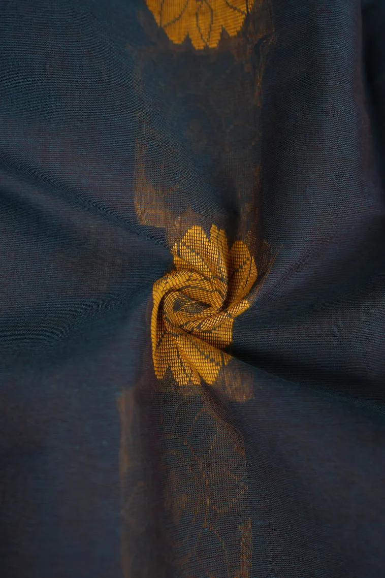 Aegean Blue Kanchi Cotton Sarees Without Zari With Flower Mottif view 4