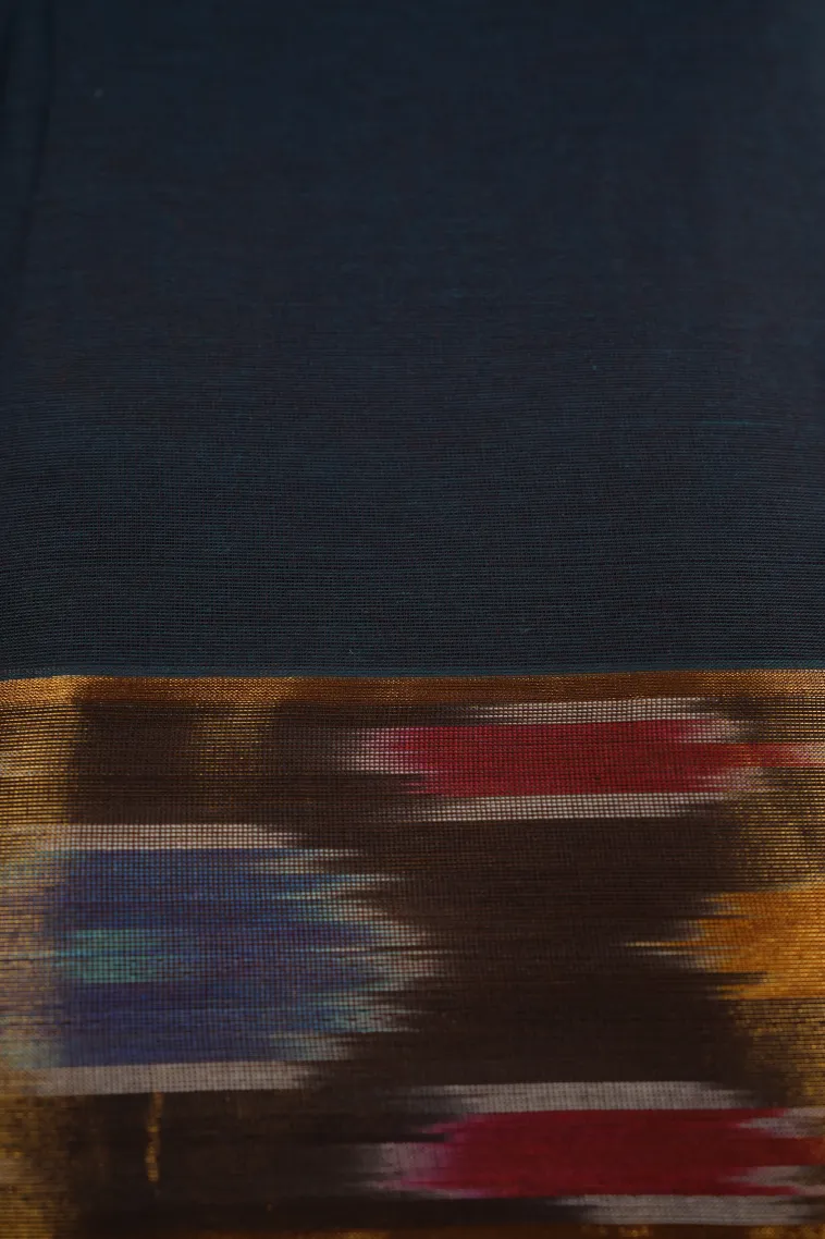 Aegean Blue Kanchi Cotton Sarees Without Zari With Flower Mottif view 3