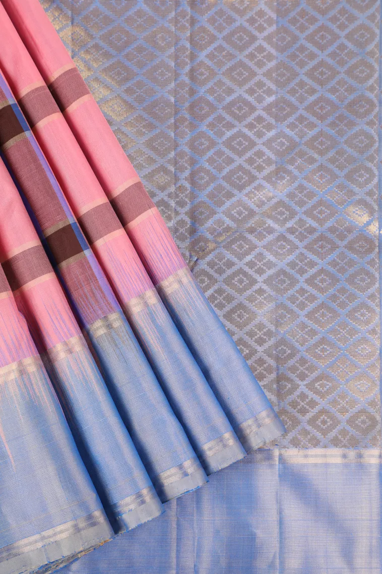 Lemonade Pink Soft Silk Saree with Gold Zari Checks view 1