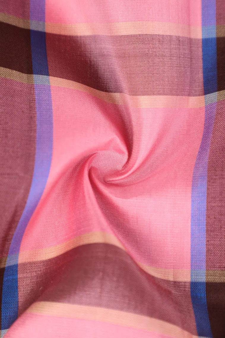Lemonade Pink Soft Silk Saree with Gold Zari Checks view 4