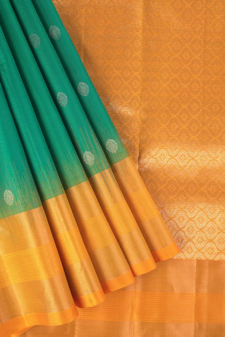 Teal Blue Soft Silk Saree with Gold Zari Buttis (small Dots Or Motifs)