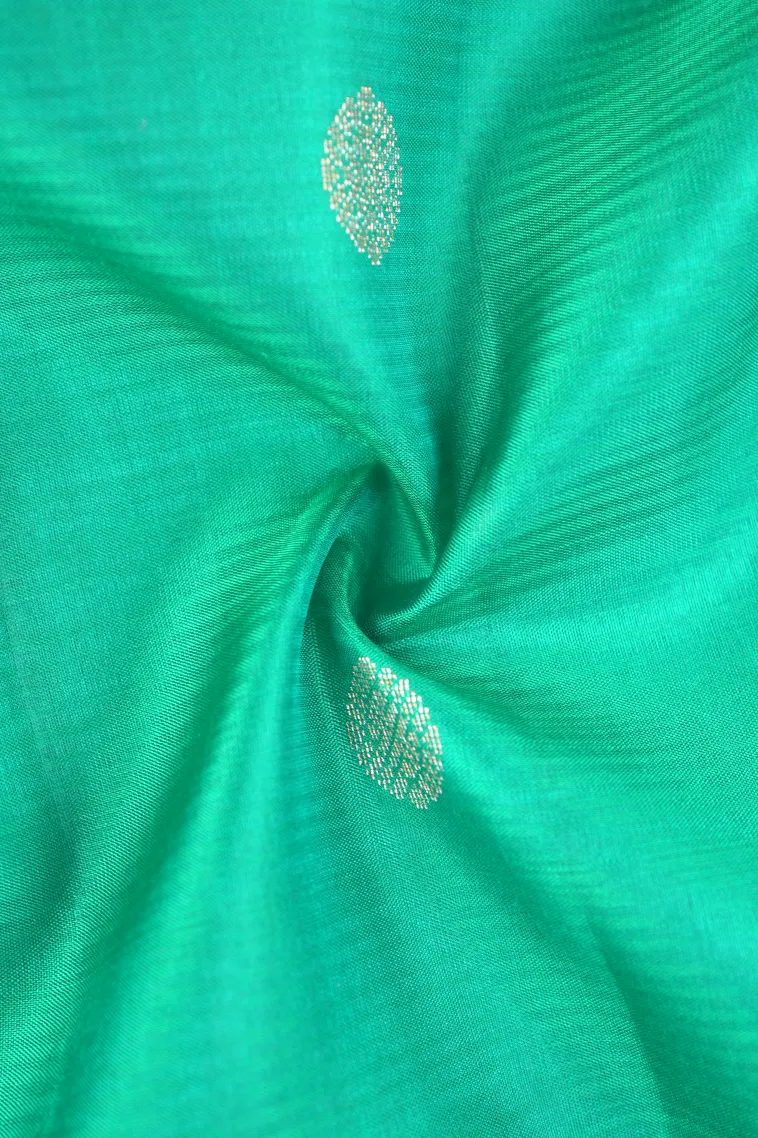 Teal Blue Soft Silk Saree with Gold Zari Buttis (small Dots Or Motifs) view 4