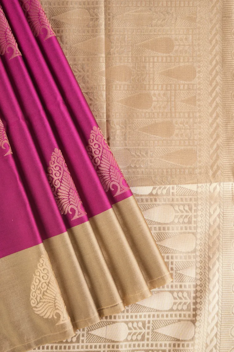 Magenta Pink Soft Silk Saree with Gold Zari Tree Mottif