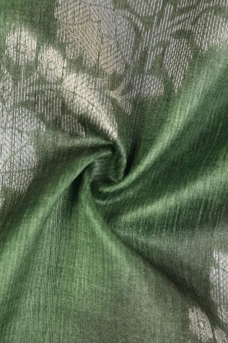 Pickle Green Tussar Saree with Bronze Zari Cross Stripes view 4