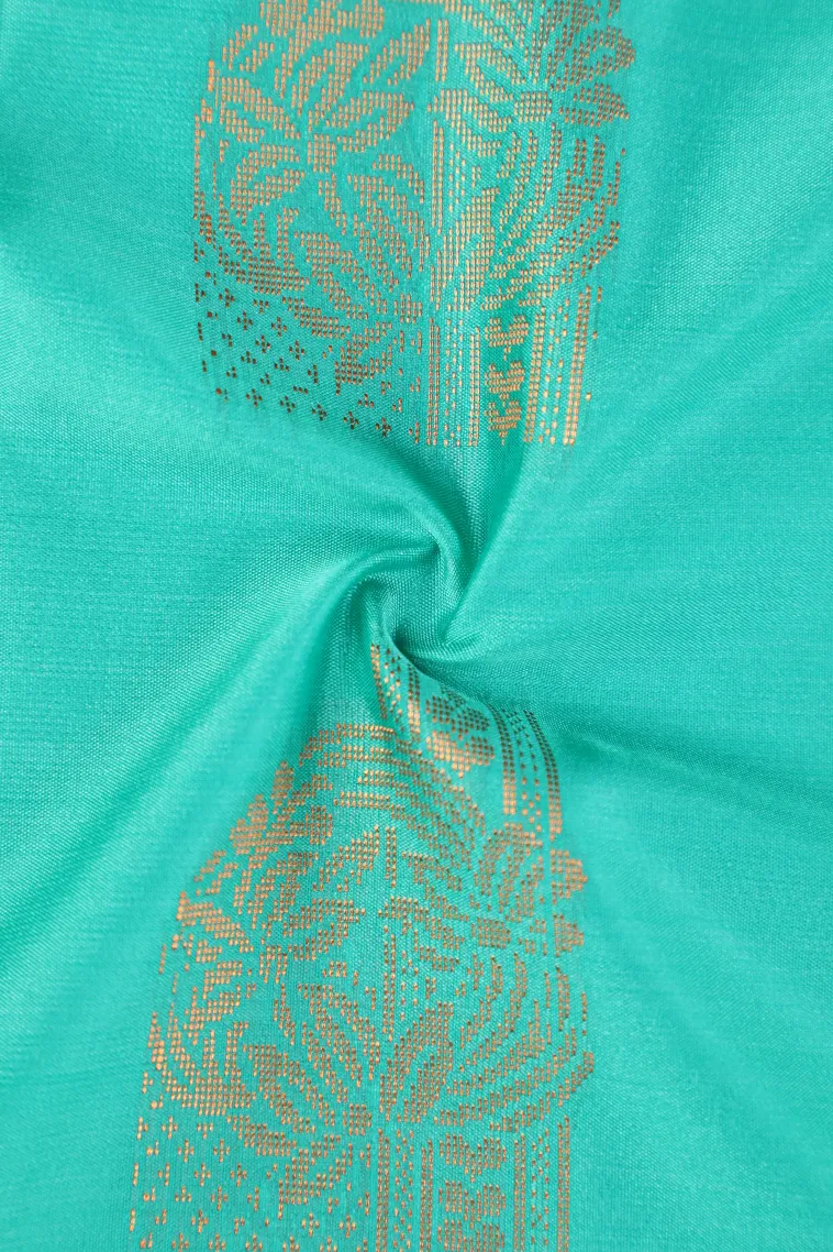Teal Blue Soft Silk Saree with Copper Zari Flower Mottif view 4