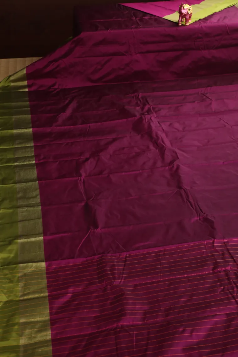Magenta Purple Arani Silk Sarees with Silver Zari Plain view 2