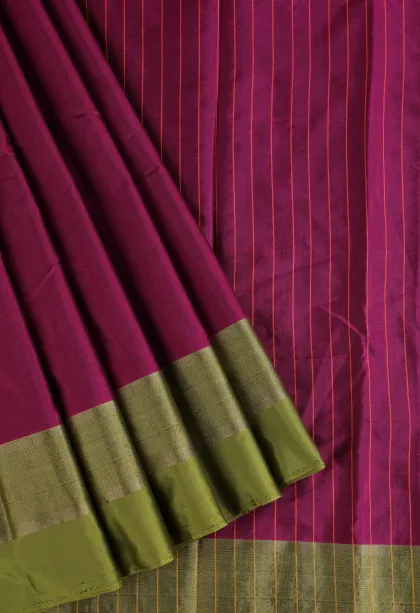 Magenta Purple Arani Silk Sarees with Silver Zari Plain