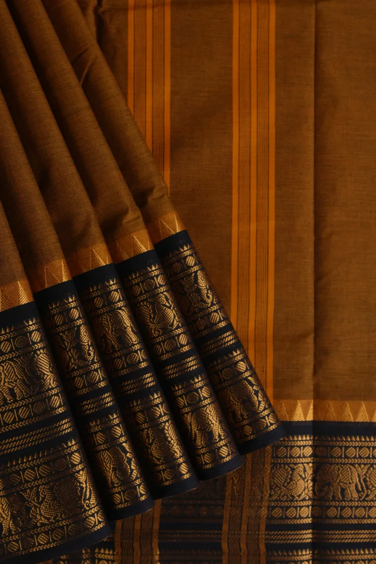 Cider Orange Chettinad Cotton Sarees with Gold Zari Plain