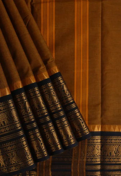 Cider Orange Chettinad Cotton Sarees with Gold Zari Plain