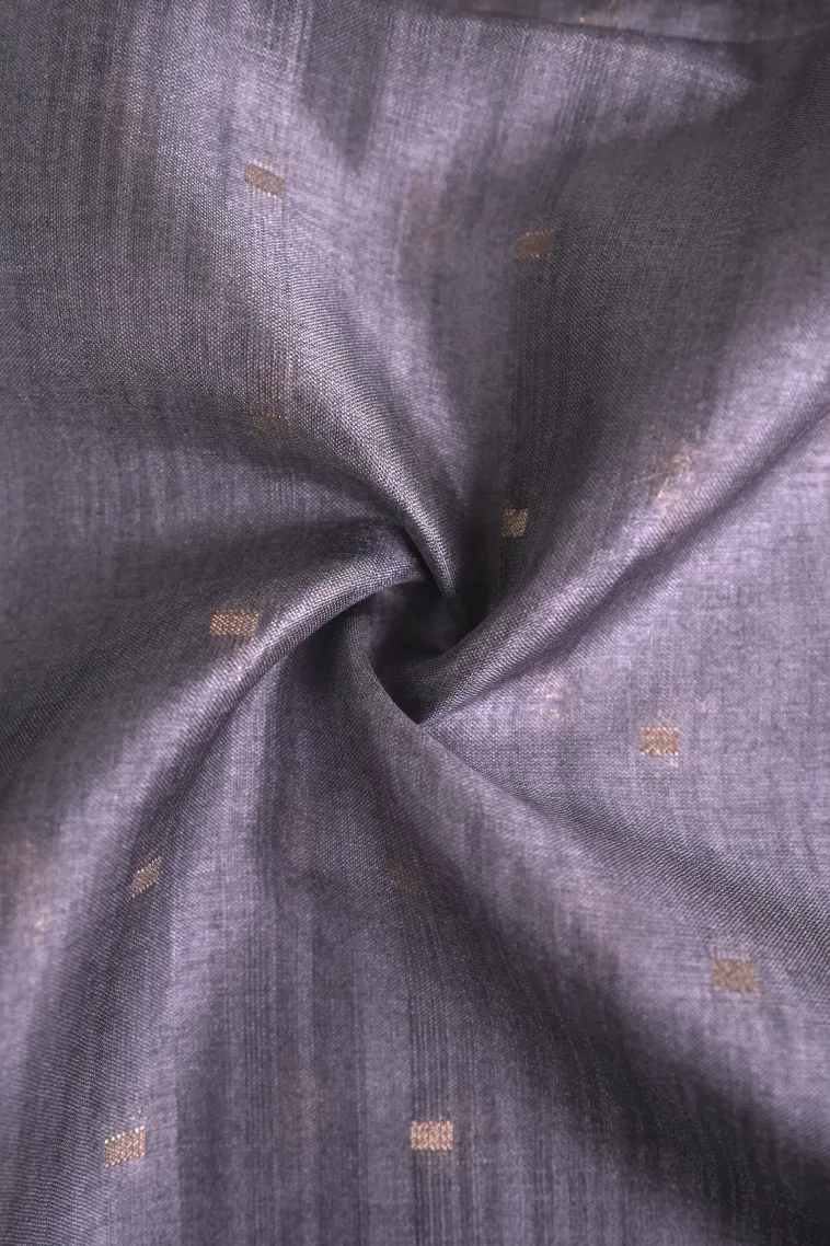 Slate Blue Tussar Saree with Gold Zari Buttis (small Dots Or Motifs) view 4