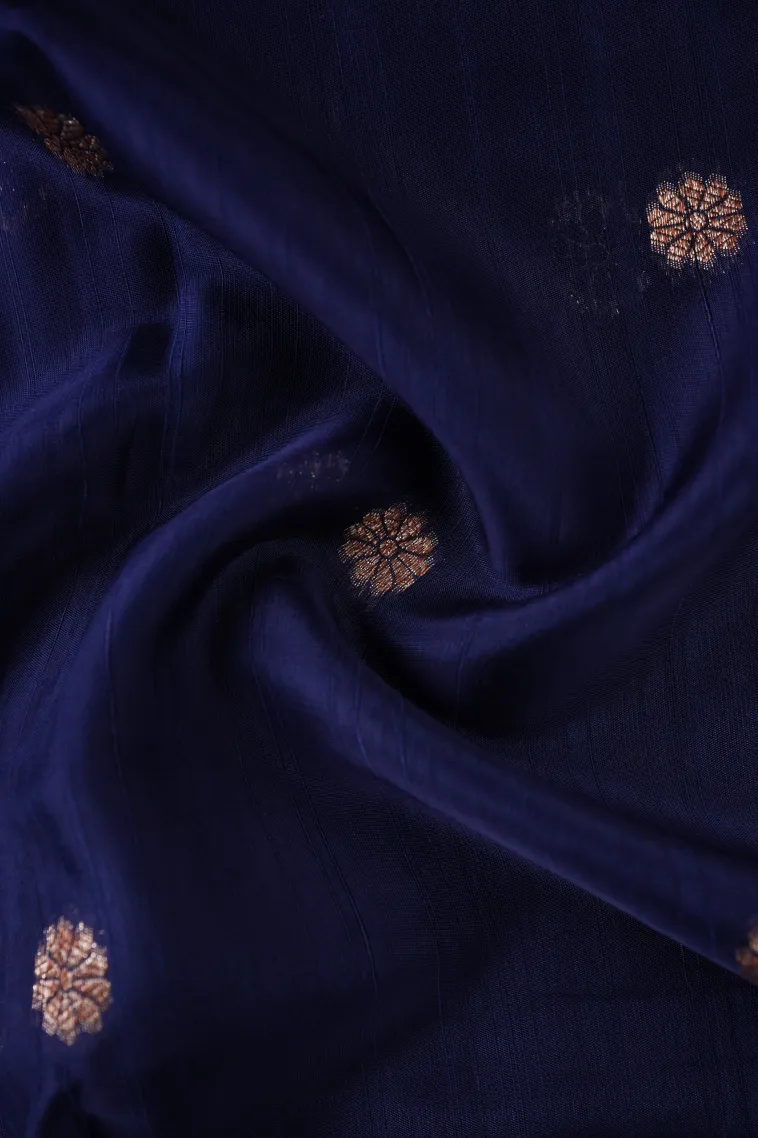 Indigo Blue Banaras Sarees with Gold Zari Buttis (small Dots Or Motifs) view 4