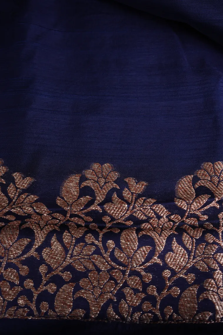 Indigo Blue Banaras Sarees with Gold Zari Buttis (small Dots Or Motifs) view 3