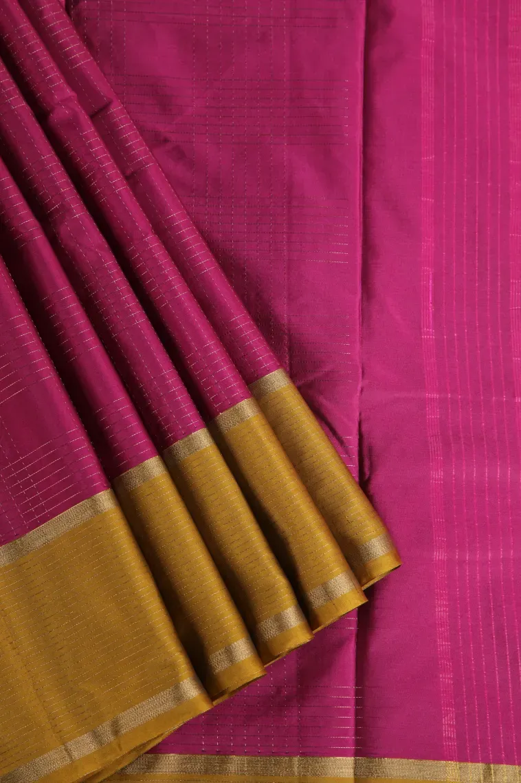 Magenta Purple Arani Silk Sarees with Gold Zari Small Checks Pattern
